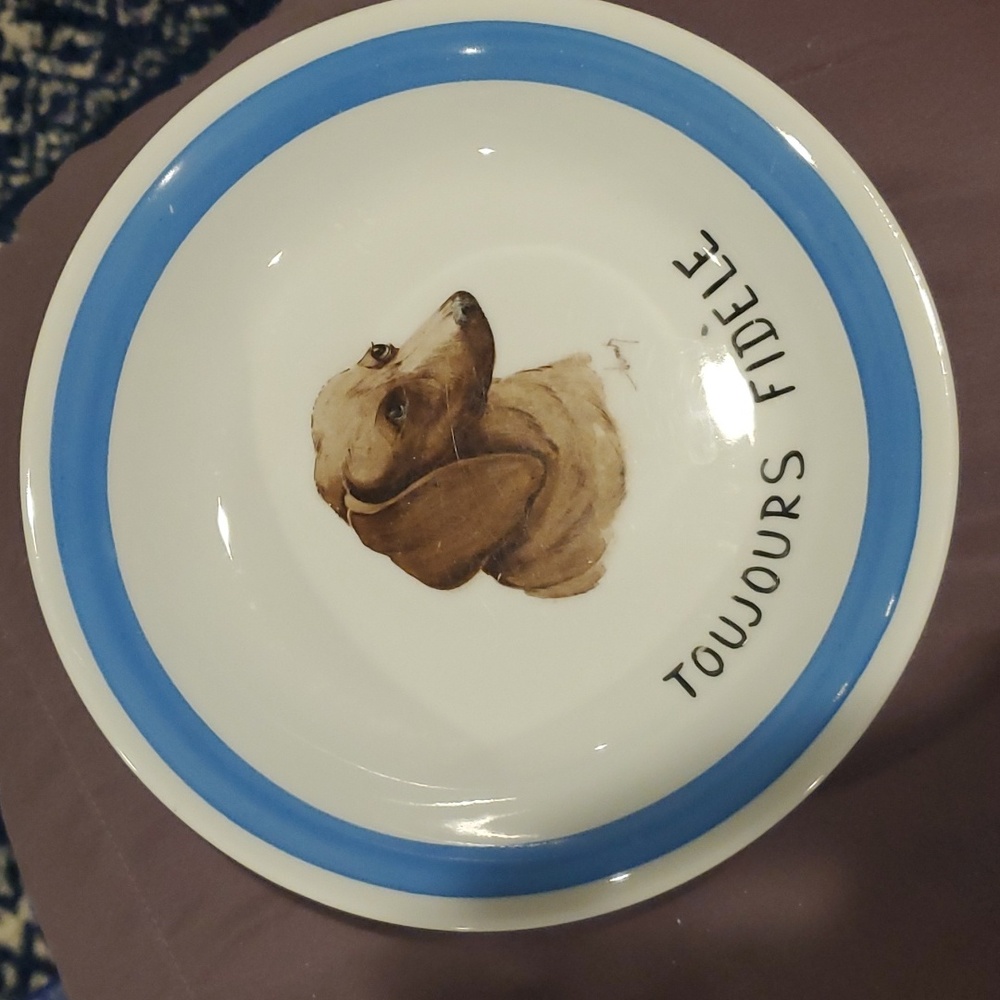 Dachshund pet bowl. Limoges France for Horchow, hand painted
